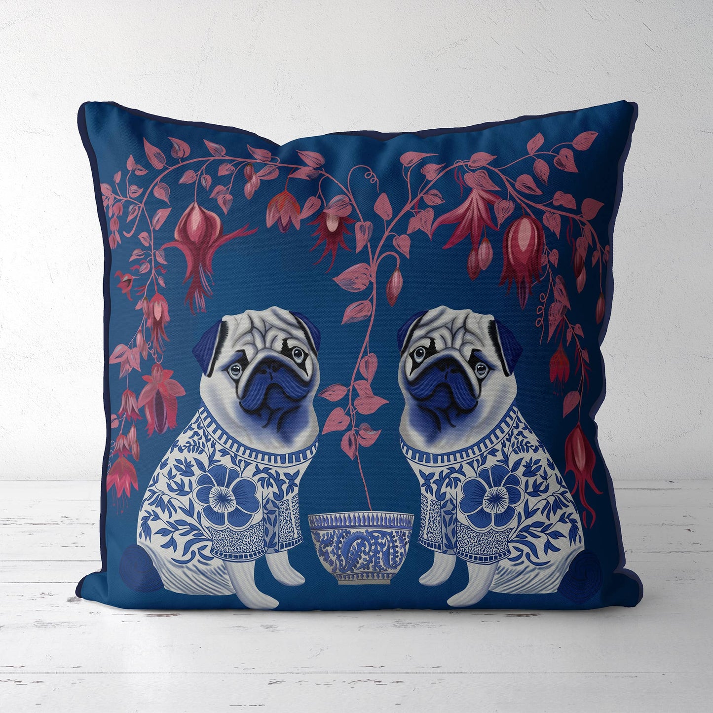 Chinoiserie Mopsar Dekorationskudde